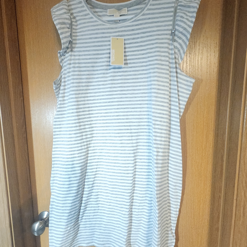 Michael Kors Dress Gray and White Stripes Zipper Detail On Sleeves